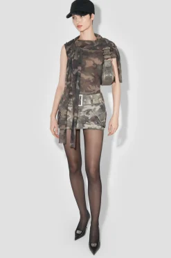 Camo Mesh Off Shoulder T-Shirt