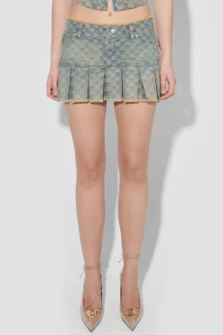 Jacquard Denim Monogram Pleated Skirt