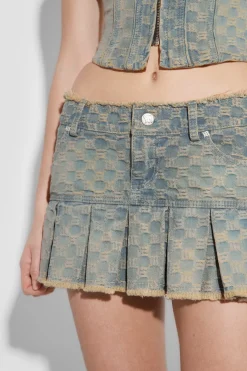 Jacquard Denim Monogram Pleated Skirt
