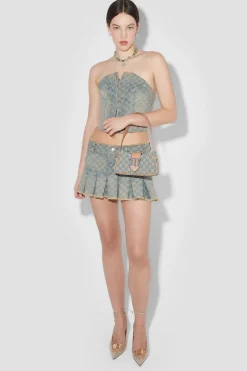 Jacquard Denim Monogram Pleated Skirt