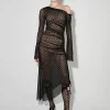Mesh Monogram Dropped Shoulder Midi Dress