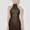 Mesh Monogram Halter Mini Dress