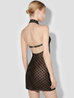 Mesh Monogram Halter Mini Dress